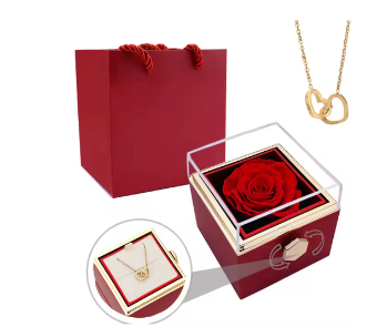 Rosa Eterna+ Funda de Regalo Detalle+ Collar Nudo De Amor Original